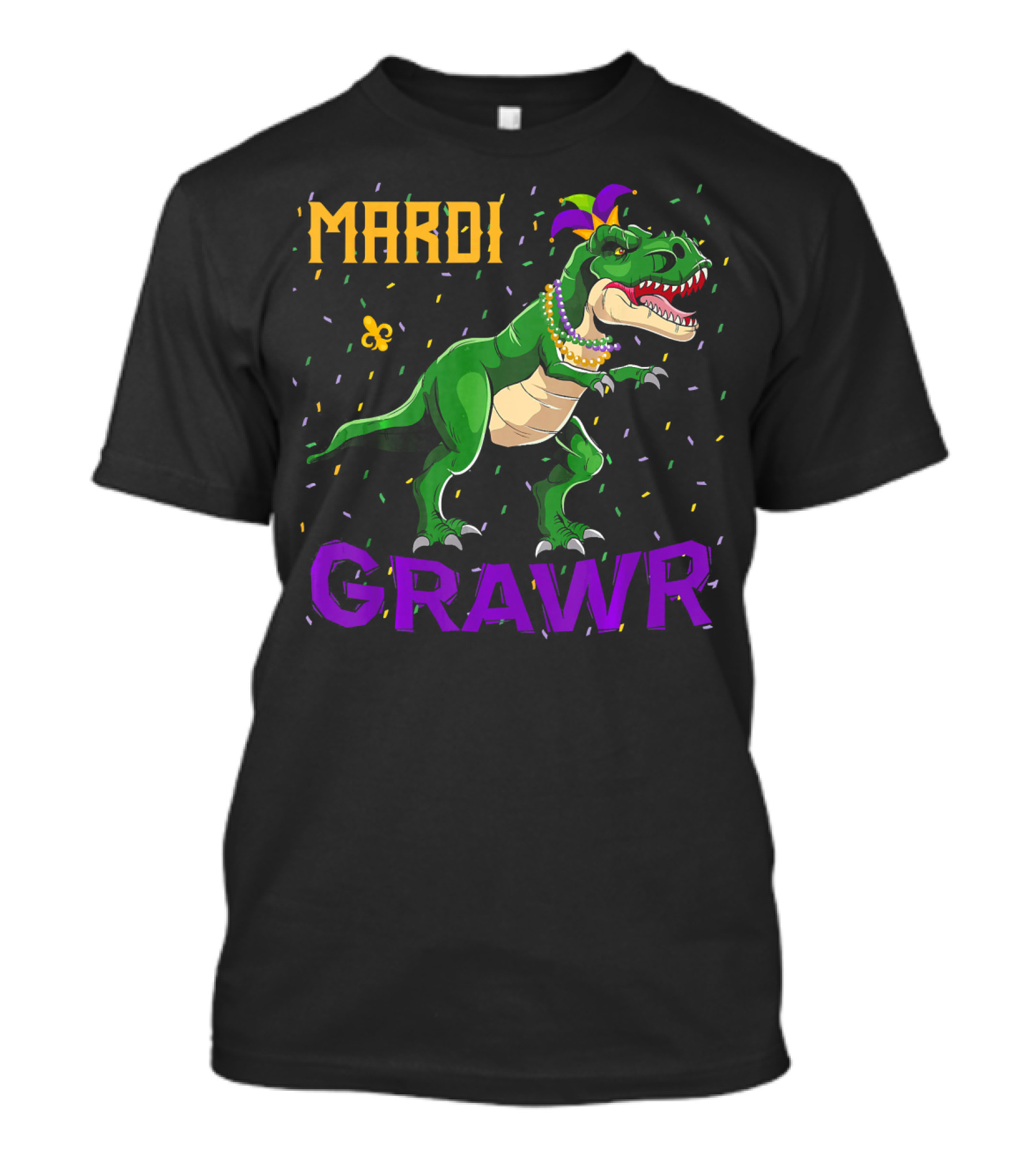 Mardi Gras Dinosaur Rex Grawr Festive Beads And Fleur-de-lis T-Shirt