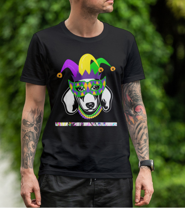 Mardi Gras Dachshund Jester Mask Beads Dogs Love T-Shirt