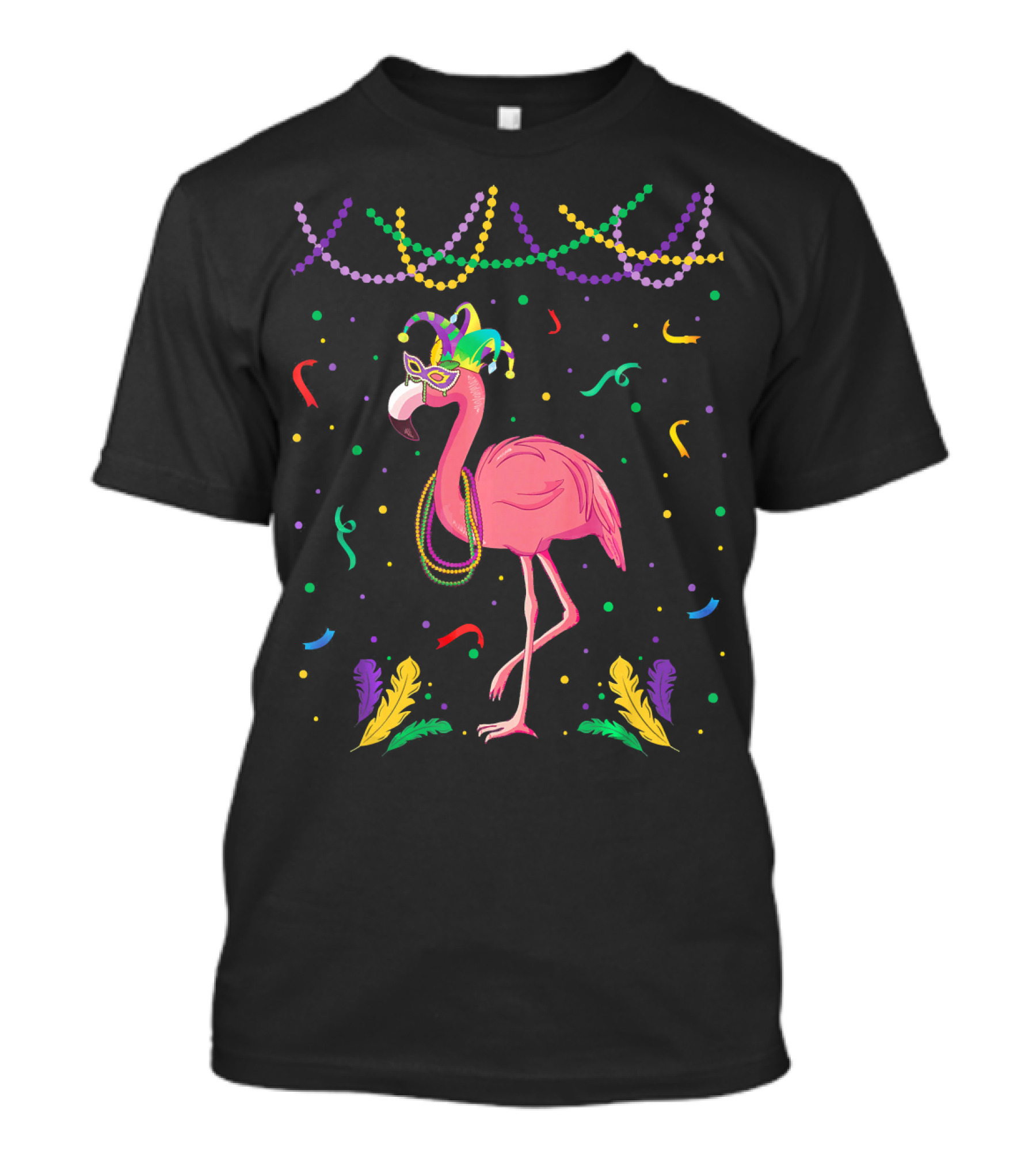 Flamingo Mardi Gras Beads And Mask T-Shirt