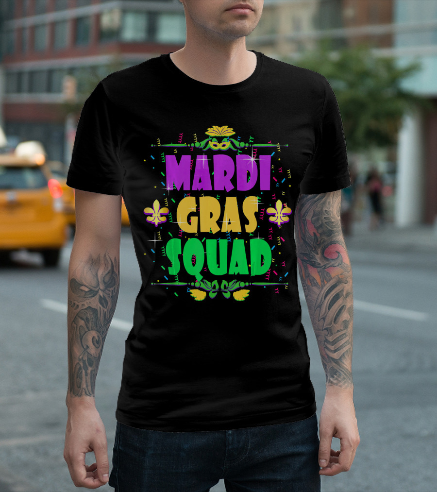 Mardi Gras Squad Confetti Fleur De Lis Mask Fun T-Shirt