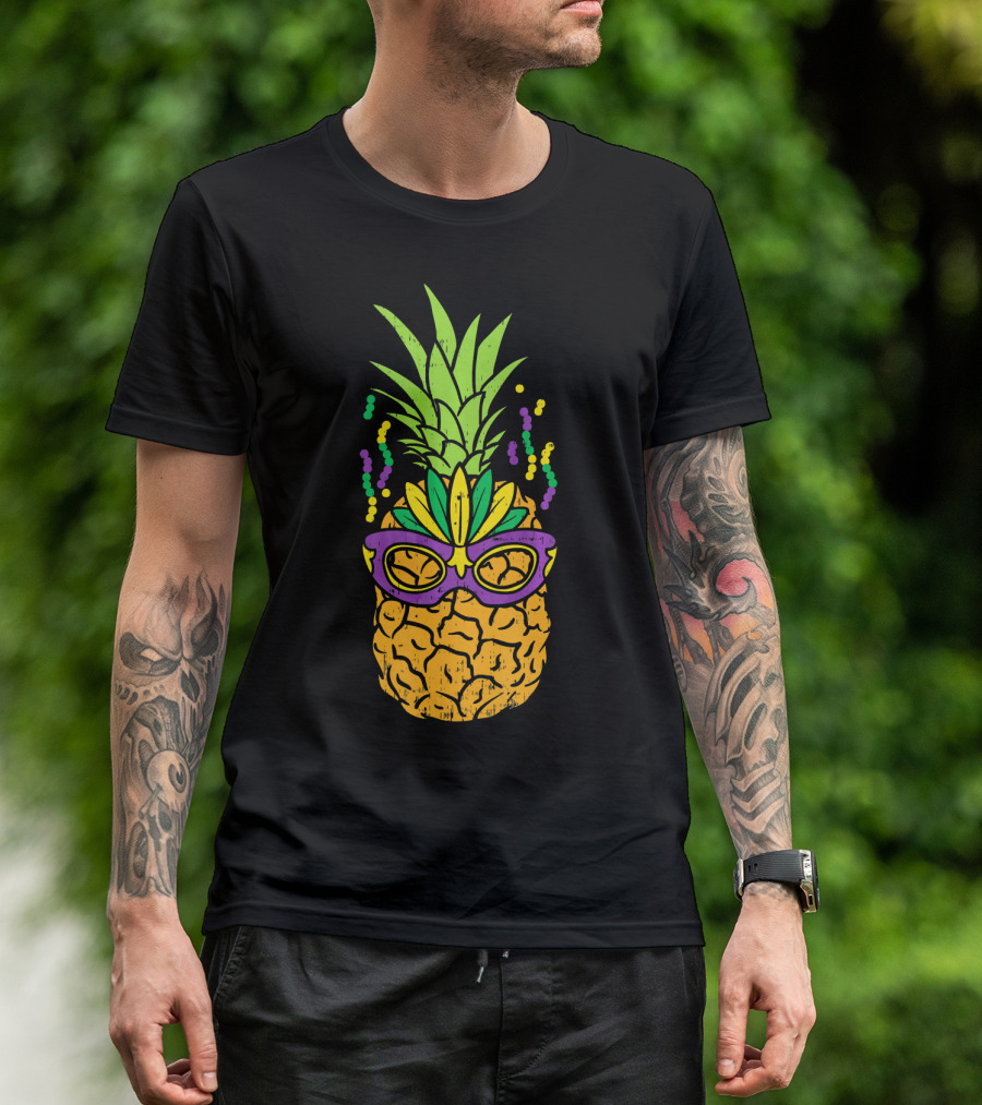 Pineapple Jester Mask Mardi Gras Fruit Funny Cool T-Shirt