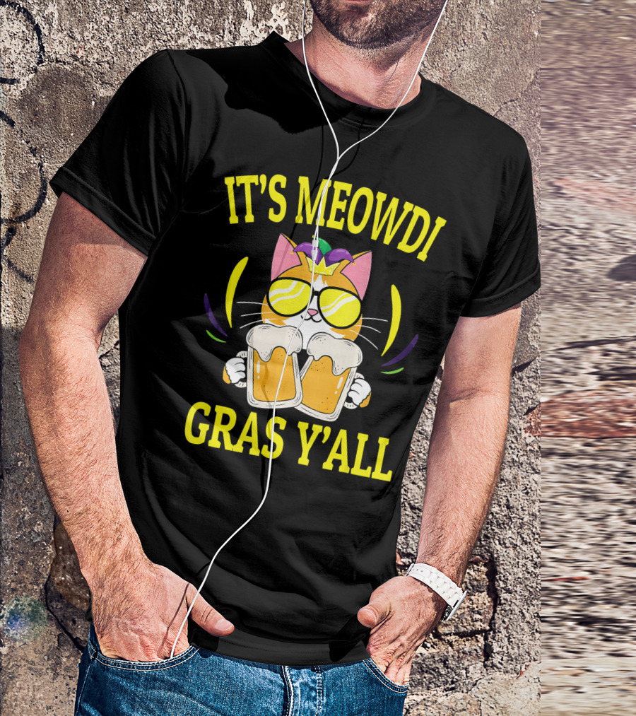 It's Meowdi Gras Y'all Cat With Beers And Sunglasses T-Shirt
