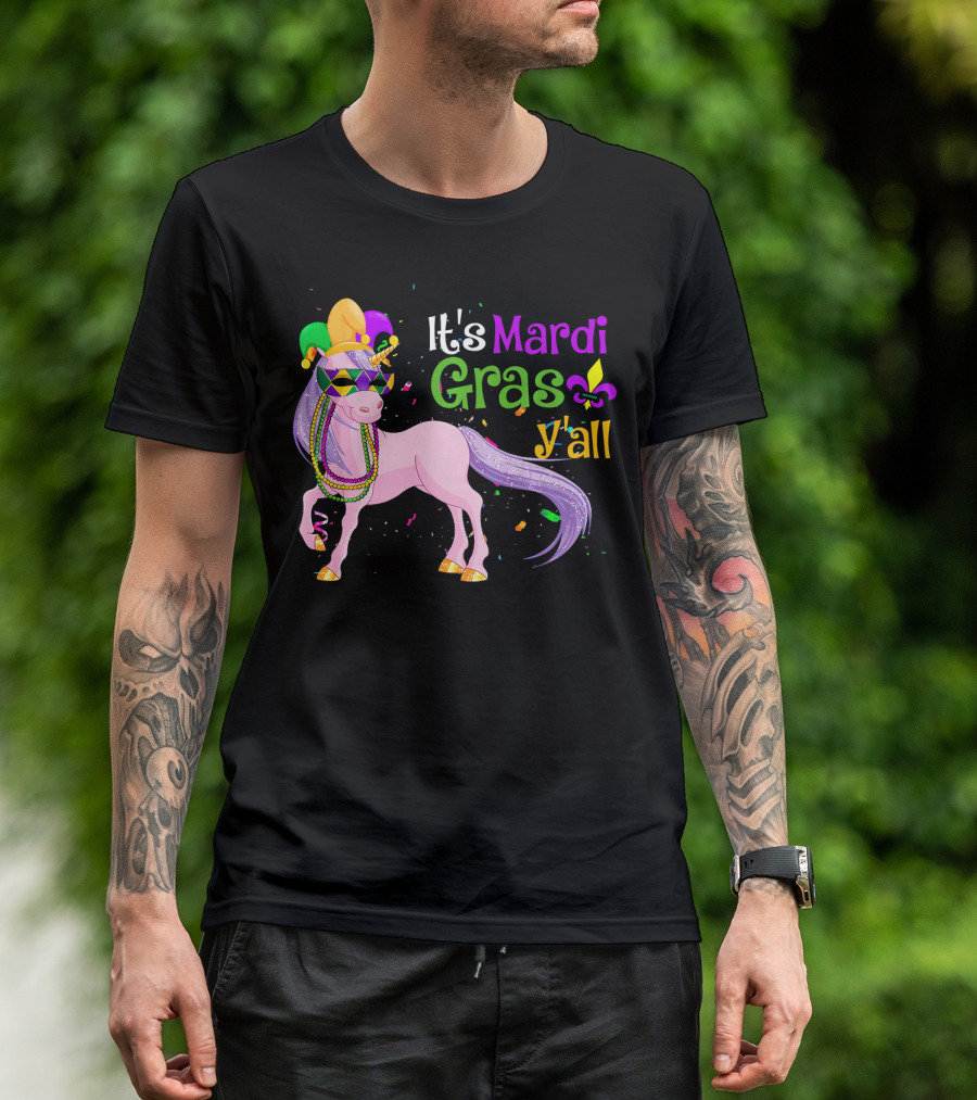 It's Mardi Gras Y'all Unicorn Mask Beads Funny U T-Shirt