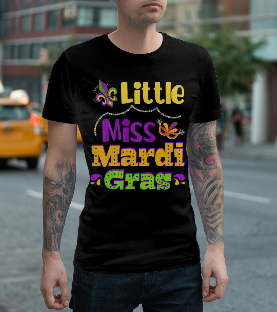 Little Miss Mardi Gras Fleur De Lis Beads Mask T-Shirt