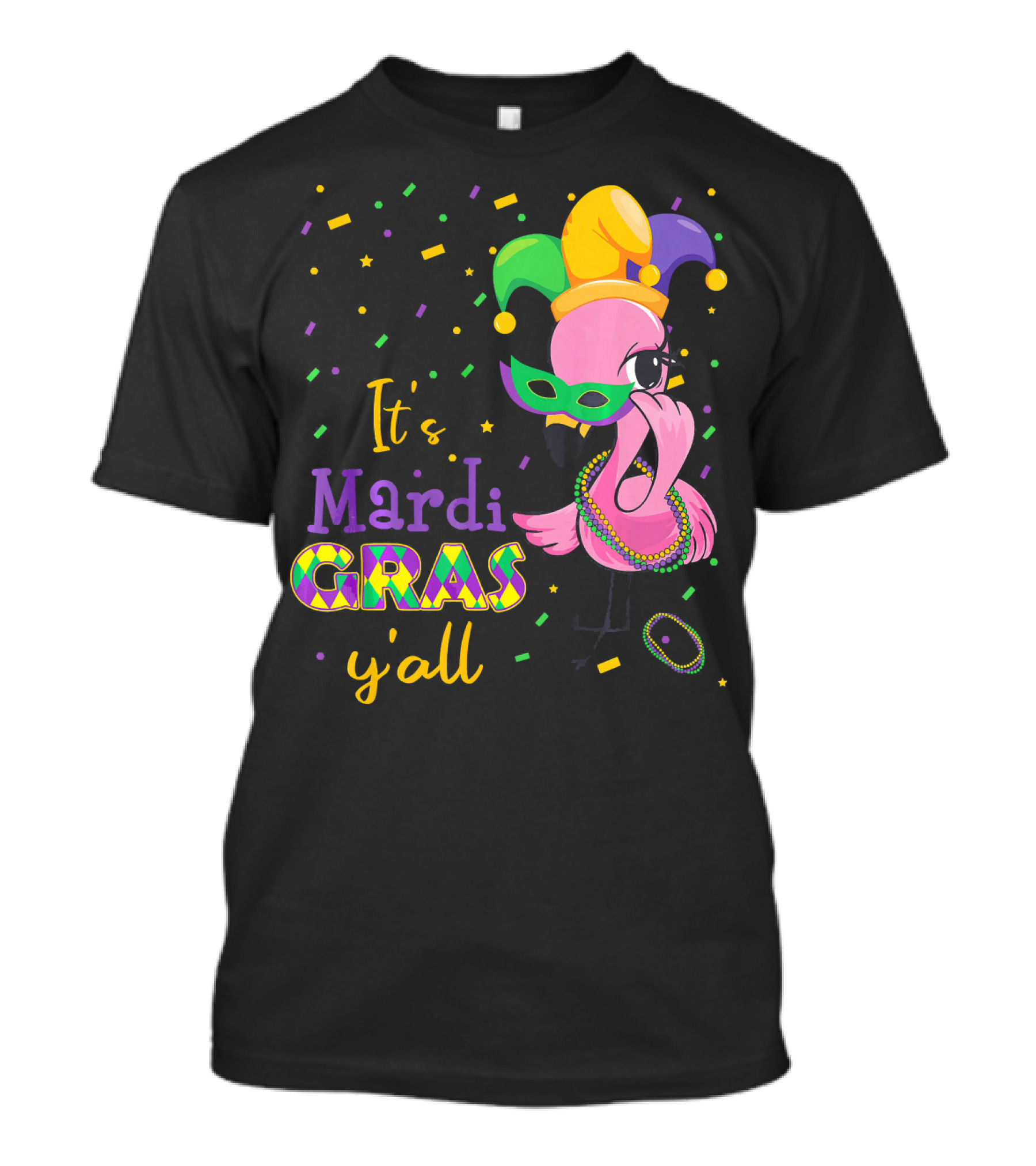 Its Mardi Gras Yall Cute Flamingo Jester Mask Beads T-Shirt