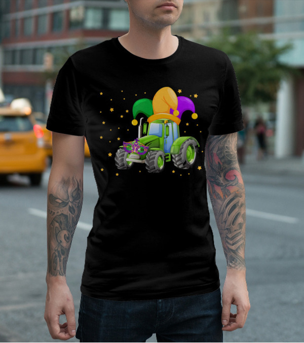 Mardi Gras Tractor With Jester Hat And Mask T-Shirt