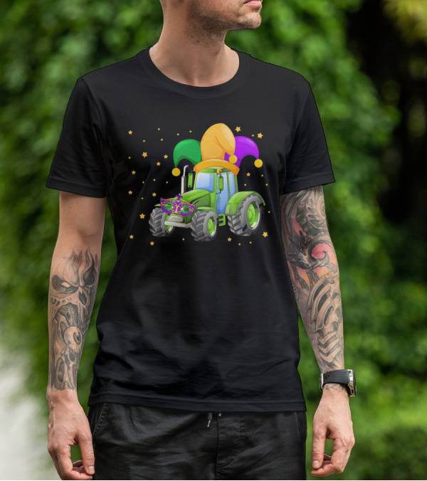 Mardi Gras Tractor With Jester Hat And Mask T-Shirt