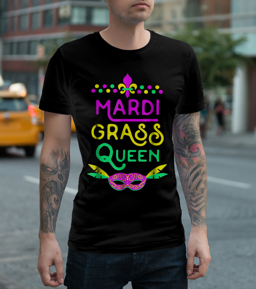 Mardi Gras Queen Mask Costume Party Funny Fleur-de-Lis T-Shirt