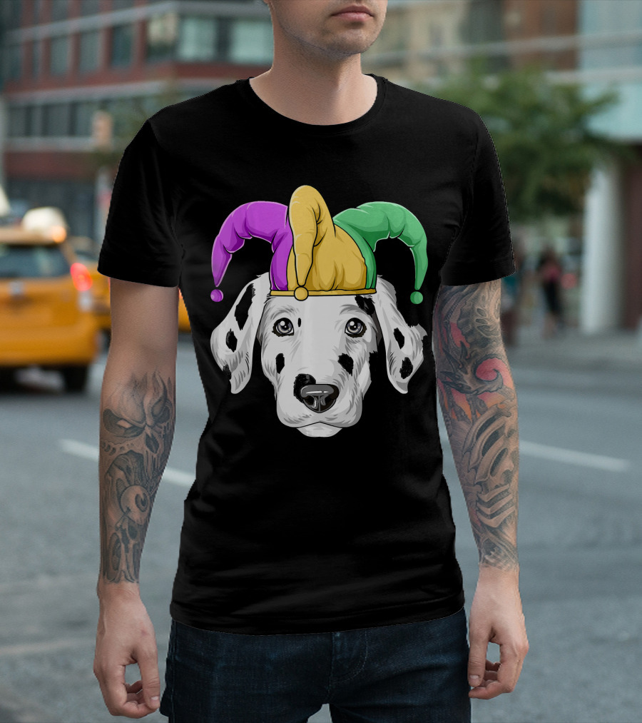 Mardi Gras Dalmatian Jester Hat Carnival Costume T-Shirt