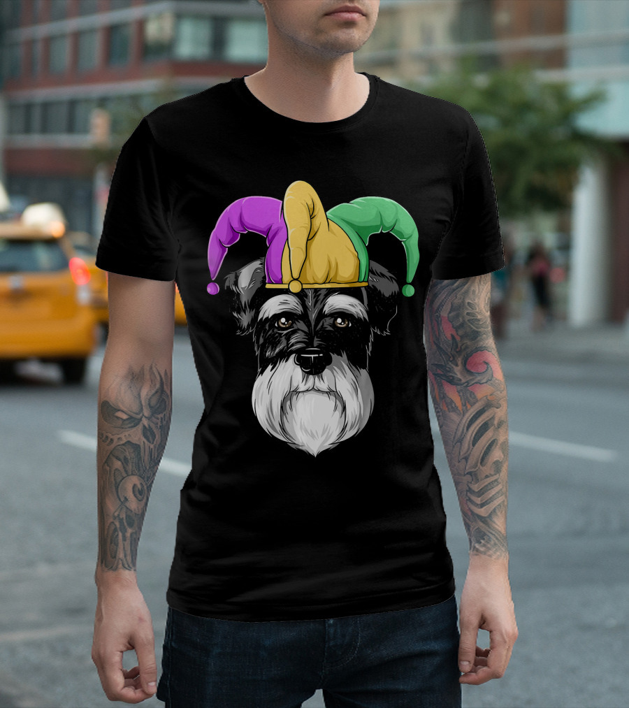 Mardi Gras Schnauzer Jester Carnival Hat Party T-Shirt