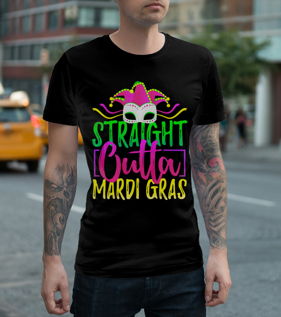 Straight Outta Mardi Gras New Orleans Jester Mask T-Shirt