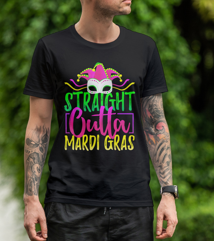 Straight Outta Mardi Gras New Orleans Jester Mask T-Shirt
