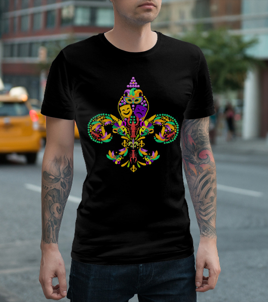 Fleur de Lis Mardi Gras Mask New Orleans Comedy Tragedy T-Shirt
