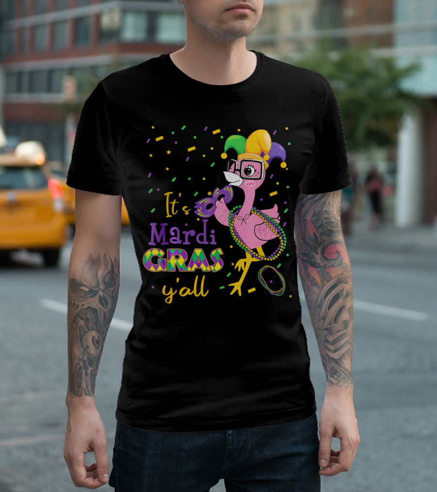 It's Mardi Gras Y'all Funny Flamingo Jester T-Shirt