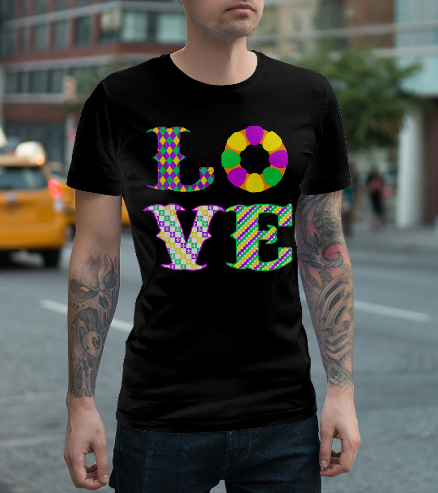 Mardi Gras Love Harlequin Pattern New Orleans T-Shirt