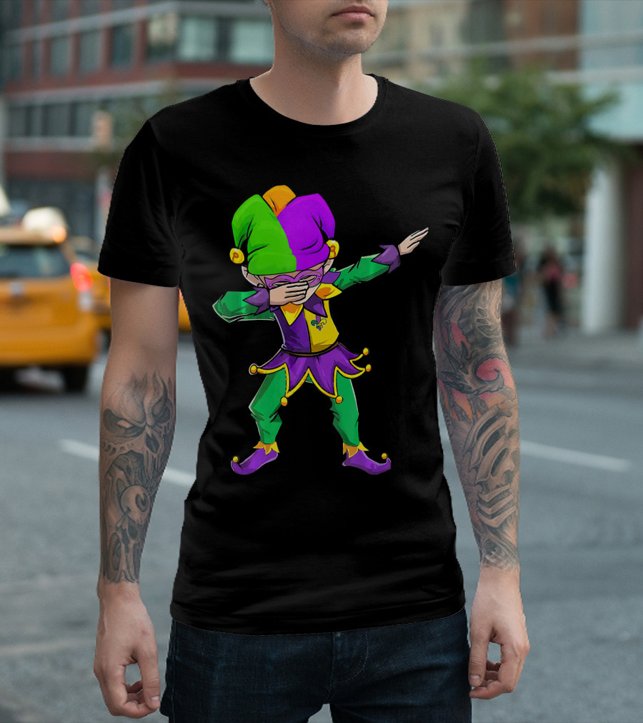 Mardi Gras Funny Dabbing Jester in Purple Green and Gold T-Shirt