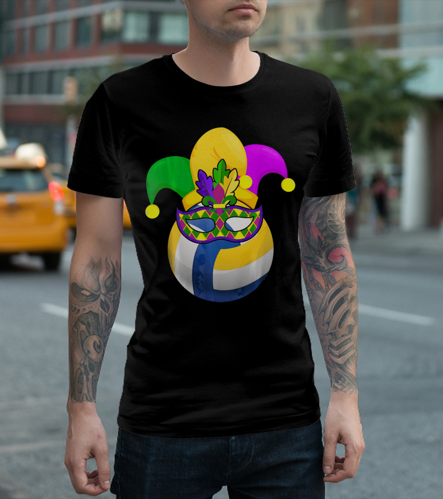 Volleyball Mardi Gras Jester Mask Carnival Ball T-Shirt