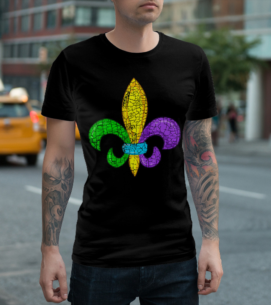 Fleur De Lis Mardi Gras Cute Fat Tuesday Cracked Texture T-Shirt
