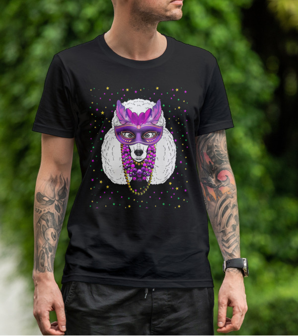 Mardi Gras Poodle With Funny Beads And Masquerade Mask T-Shirt