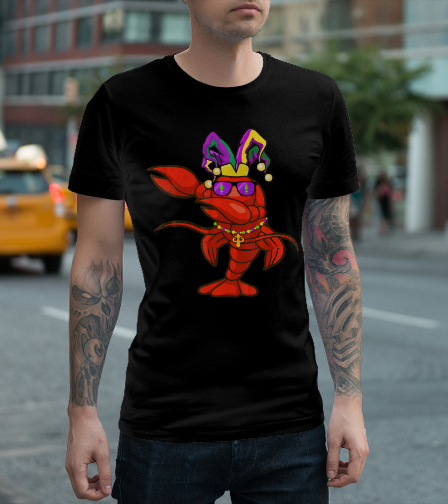 Dabbing Crawfish Mardi Gras Bead Hat Party T-Shirt