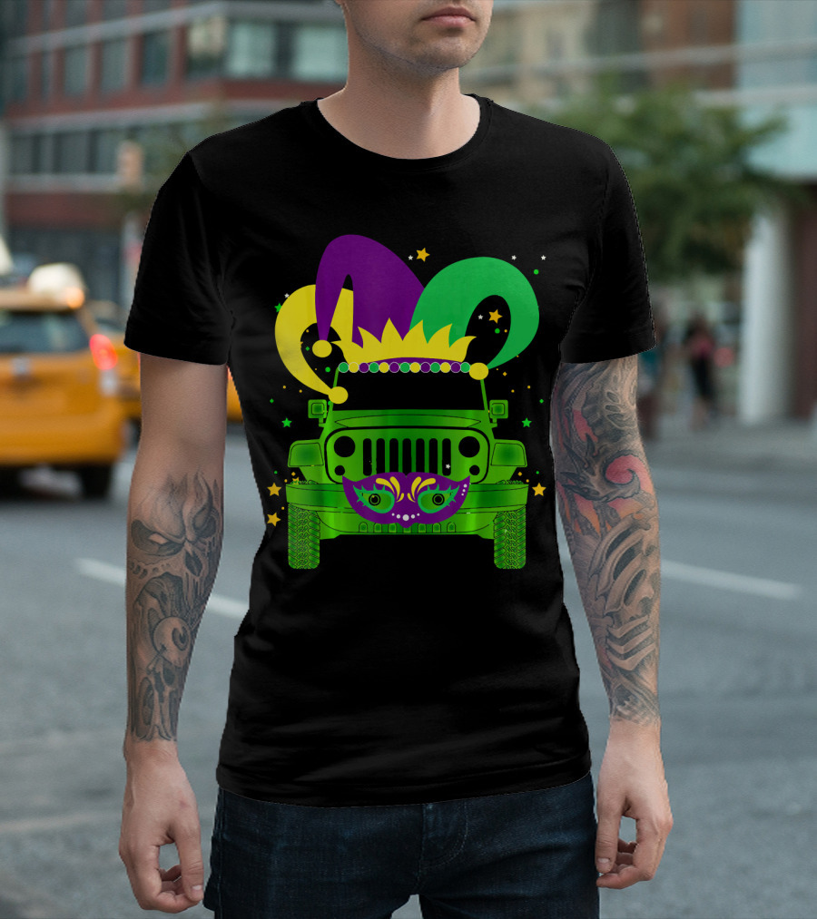 Mardi Gras Jester Hat Mask Jeep Love T-Shirt