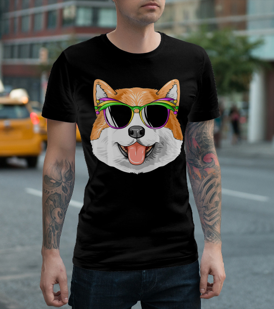 Akita Mardi Gras Carnival Mask Dog Sunglasses T-Shirt
