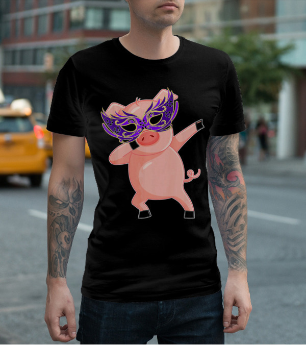 Mardi Gras Pig With Purple Mask Dabbing T-Shirt