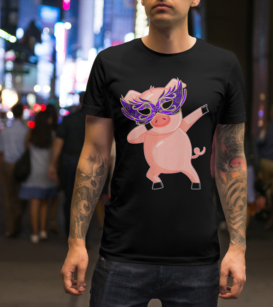 Mardi Gras Pig With Purple Mask Dabbing T-Shirt