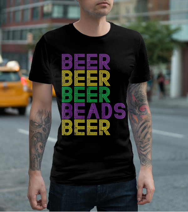 Beer Beads Beer Beer Retro Mardi Gras Party T-Shirt
