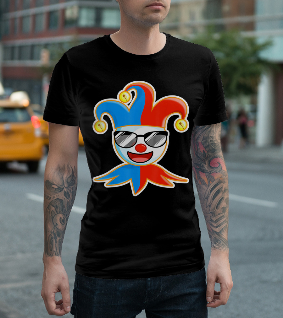 Joker Sunglasses Laughing Clown Jester Hat T-Shirt