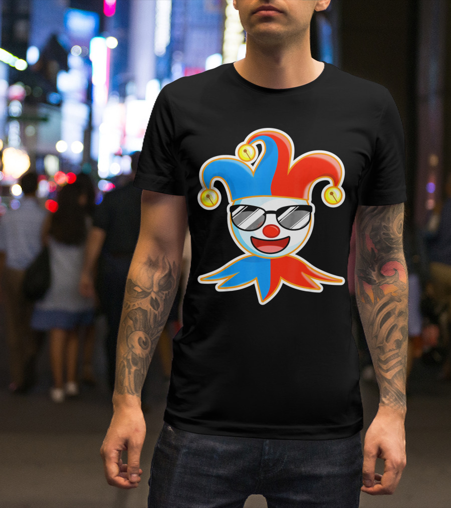 Joker Sunglasses Laughing Clown Jester Hat T-Shirt