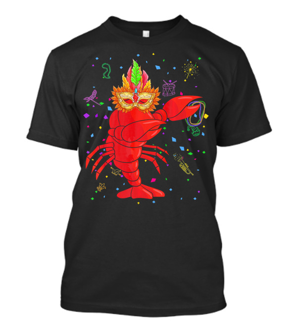 Dabbing Lobster With Mardi Gras Mask And Beads Confetti T-Shirt