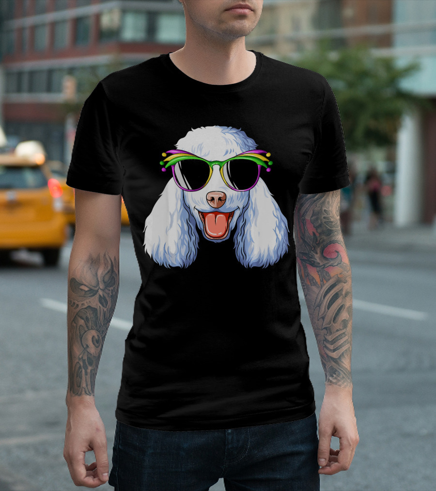 Poodle Mardi Gras Carnival Mask Sunglasses Happy Poodle T-Shirt