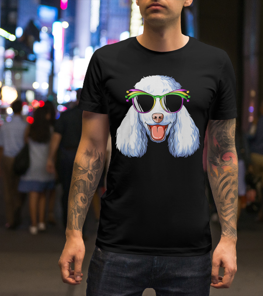 Poodle Mardi Gras Carnival Mask Sunglasses Happy Poodle T-Shirt
