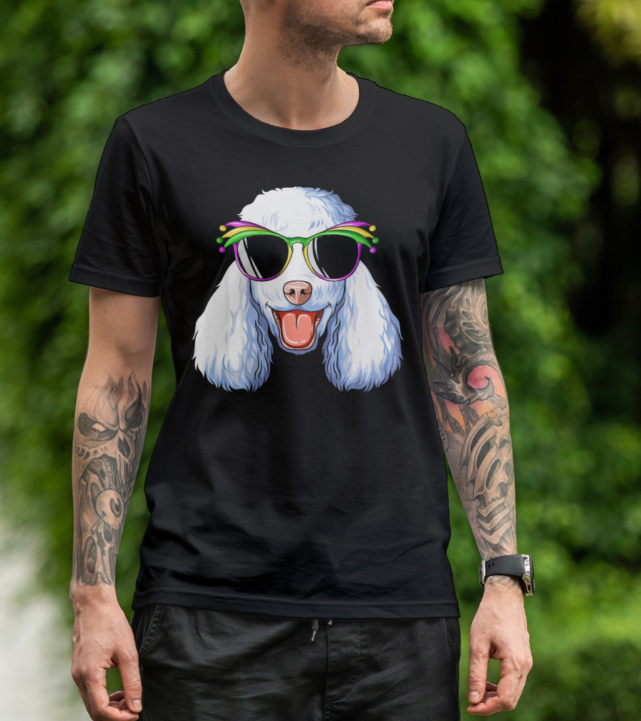 Poodle Mardi Gras Carnival Mask Sunglasses Happy Poodle T-Shirt