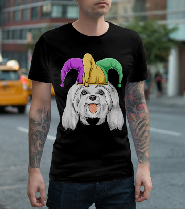 Mardi Gras Carnival Hat Maltese Dog Jester T-Shirt