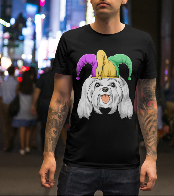 Mardi Gras Carnival Hat Maltese Dog Jester T-Shirt