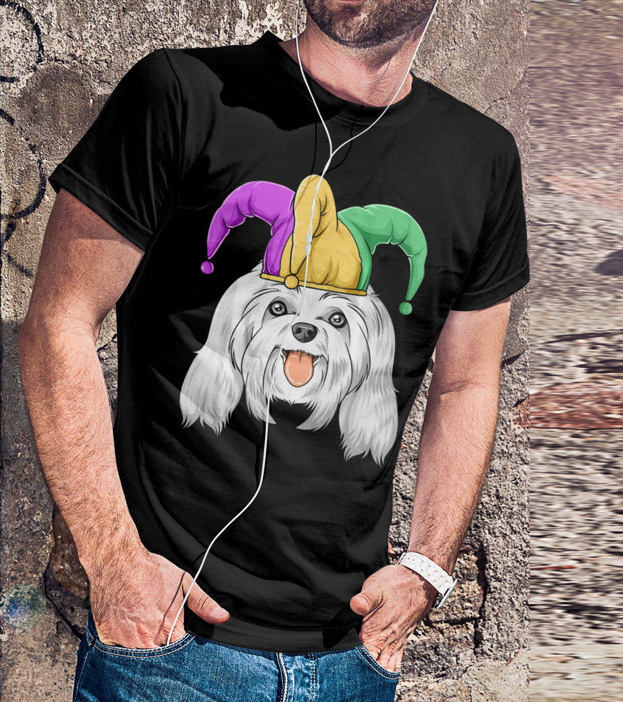Mardi Gras Carnival Hat Maltese Dog Jester T-Shirt