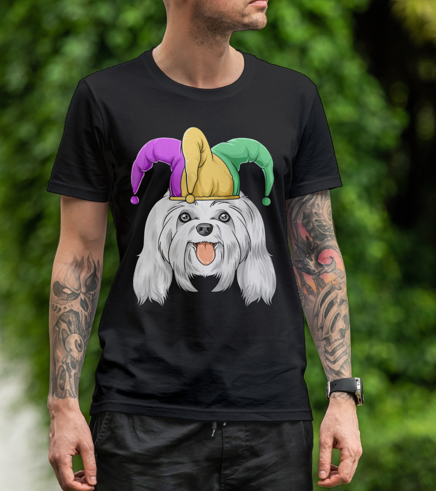 Mardi Gras Carnival Hat Maltese Dog Jester T-Shirt