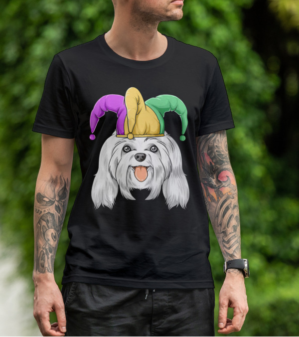Mardi Gras Carnival Hat Maltese Dog Jester T-Shirt