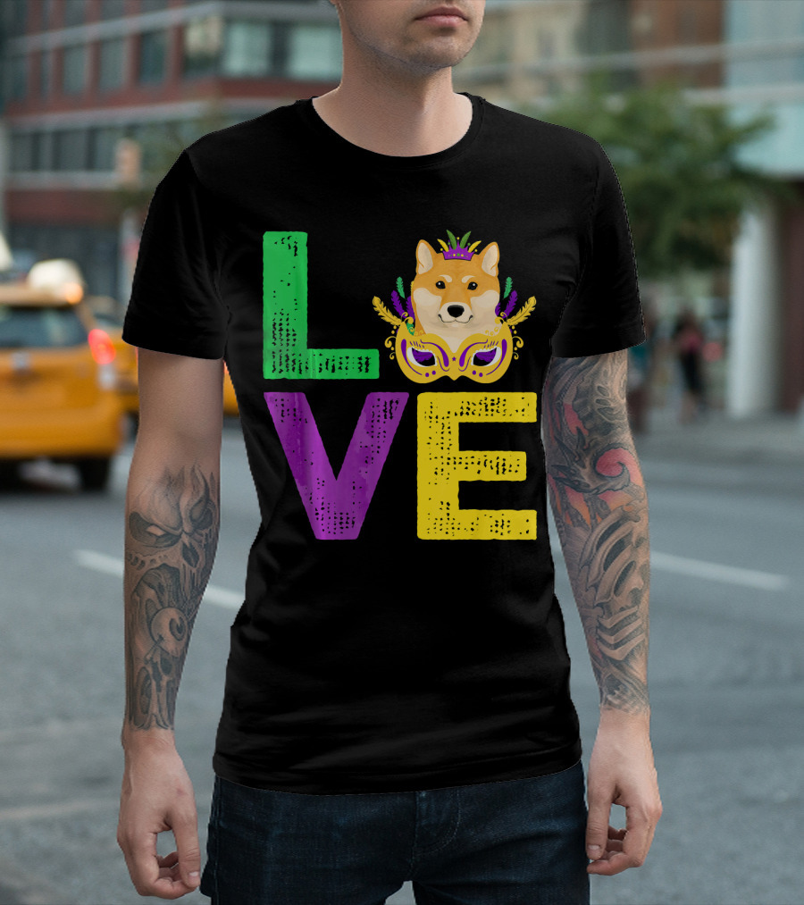 Love Shiba Inu Dog Mardi Gras Funny Dog Dad T-Shirt