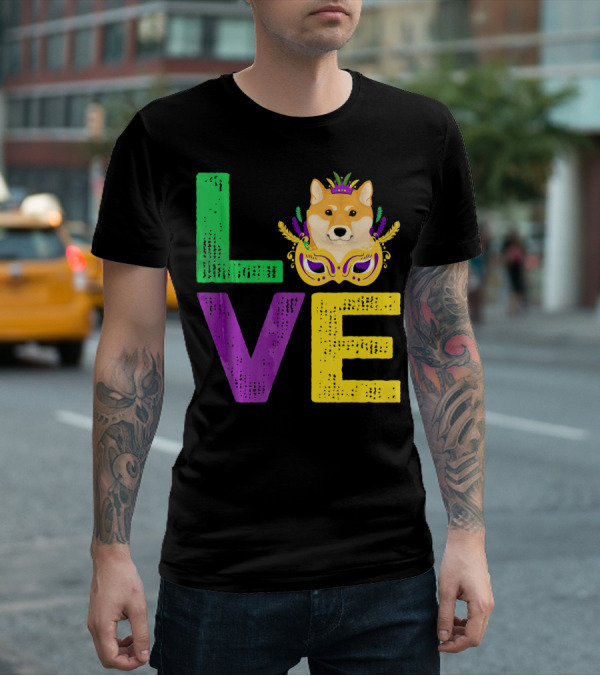 Love Shiba Inu Dog Mardi Gras Funny Dog Dad T-Shirt