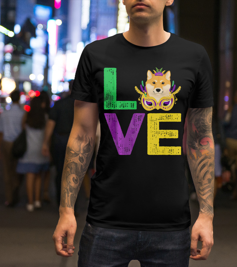 Love Shiba Inu Dog Mardi Gras Funny Dog Dad T-Shirt