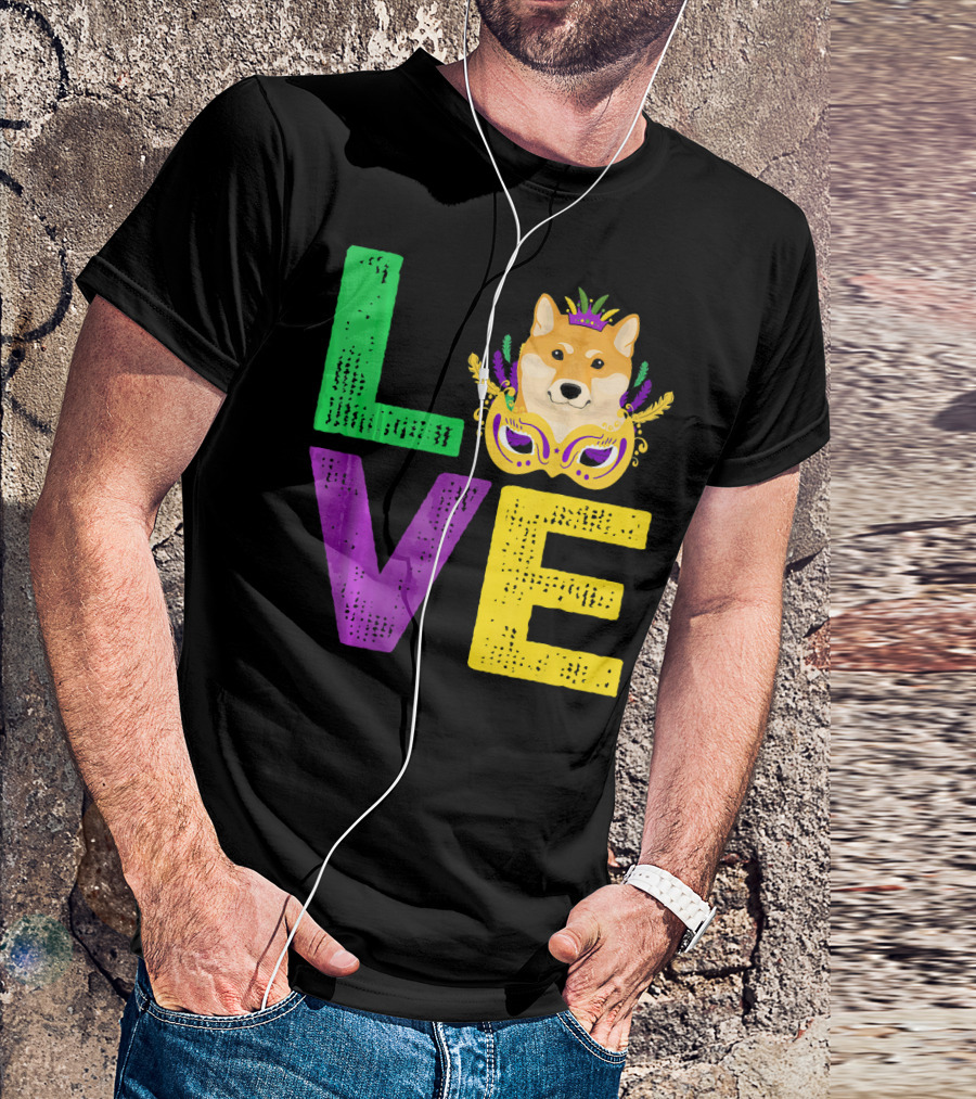 Love Shiba Inu Dog Mardi Gras Funny Dog Dad T-Shirt
