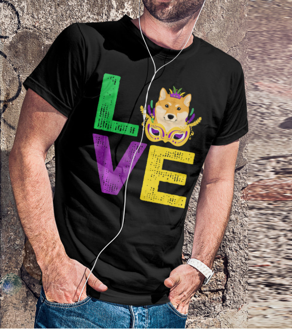 Love Shiba Inu Dog Mardi Gras Funny Dog Dad T-Shirt