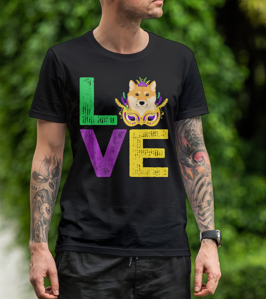 Love Shiba Inu Dog Mardi Gras Funny Dog Dad T-Shirt