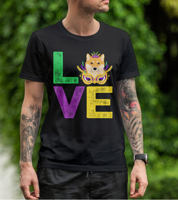 Love Shiba Inu Dog Mardi Gras Funny Dog Dad T-Shirt