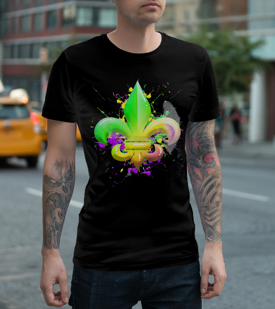 Mardi Gras Fleur De Lis Colorful Splash T-Shirt