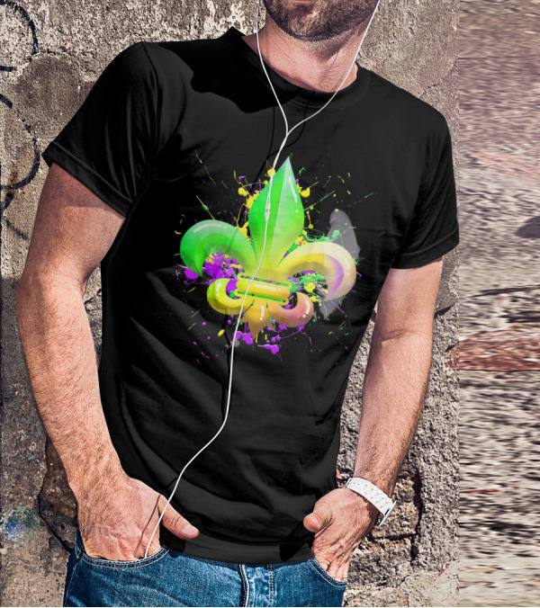Mardi Gras Fleur De Lis Colorful Splash T-Shirt