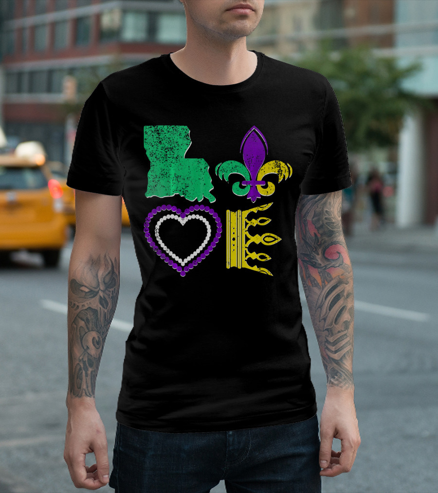 Louisiana Love Mardi Gras Fleur-de-Lis Beads Crown T-Shirt